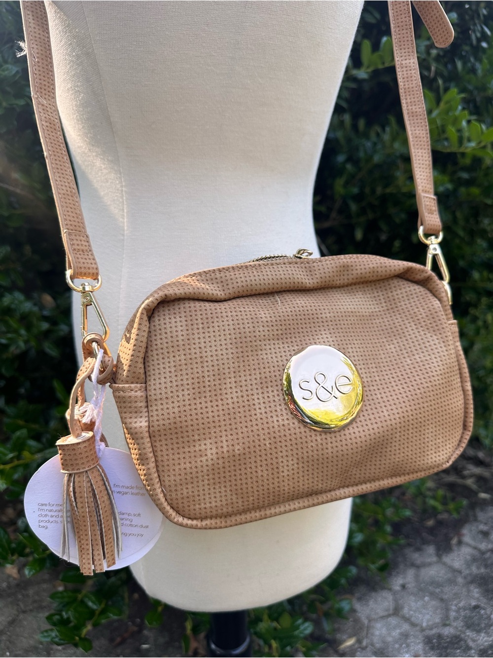 Tan Crossbody Camera Bag with Tassel